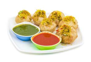 Indian Spicy Chaat Item Sev Puri photo