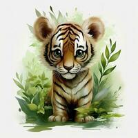 AI generated Watercolor Tiger for kids. AI Generated photo
