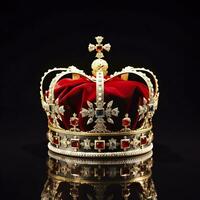 AI generated The Royal Coronation Crown Isolated on a Black Background. Generative AI photo