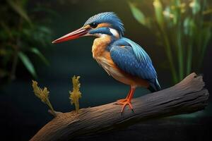 AI generated Kingfisher sitting on the tree branch. AI Generated photo