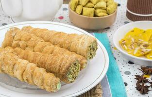 Indian Sweet Bakery Food Puff Roll with Cream photo