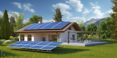 AI generated Photovoltaic solar panels. Sustainable energy. A mini power plant for a home. Generative AI photo