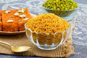 Indian Traditional Namkeen Food Bikaneri Sev photo