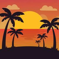 Gradient beach sunset landscape with palm tree background vector