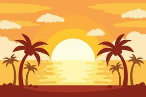 Gradient beach sunset landscape with palm tree background vector