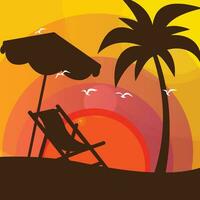 Gradient beach sunset landscape with palm tree background vector