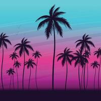 Gradient beach sunset landscape with palm tree background vector