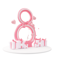 March 8. international women's day with balloon number symbol with gift on transparent png background