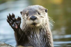 AI generated Otter in the water. AI Generated photo