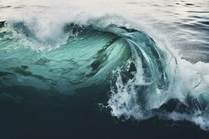 AI generated Extreme close up of thrashing emerald ocean waves. AI Generated photo