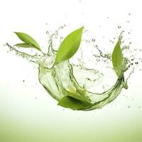 AI generated Green herbal tea wave splash with leaves flow. AI Generated photo