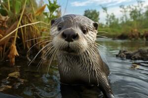 AI generated Otter in the water. AI Generated photo