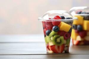 AI generated Fresh fruit salad to go with copy space. AI Generated photo