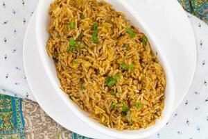 Indian Cuisine Vegetarian Fried Rice Or Pulav photo