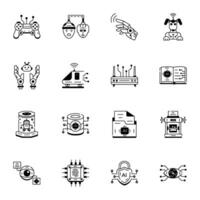 Modern Linear Icons Depicting AI Technology vector