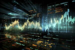 AI generated Digitally Generated Currency and Exchange Stock Chart for Finance and Economy Based Computer Software and Coding Display. AI Generated photo