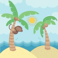 Gradient beach sunset landscape with palm tree background vector