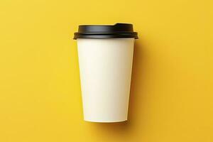 ai generado blanco café taza aislado en amarillo antecedentes. ai generado foto