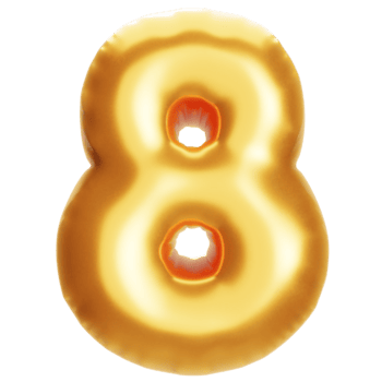 dourado balão número oito em png transparente fundo. para propaganda e venda desconto, realista 3d renderizar.