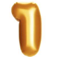 golden balloon number one on png transparent background. for advertisement and sale discount, realistic 3d render.