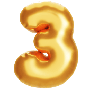 dourado balão número três em png transparente fundo. para propaganda e venda desconto, realista 3d renderizar.