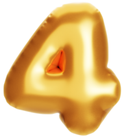 d'or ballon nombre Quatrième sur png transparent Contexte. pour publicité et vente rabais, réaliste 3d rendre.