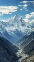 AI generated The beauty of a majestic and snow capped mountain range, with rugged peaks, AI Generative photo