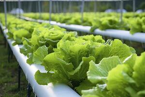 AI generated Hydroponic lettuce growing. AI Generated photo