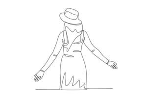 Back view of a woman wearing spring clothes vector
