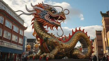 AI generated Chinese Dragon under a bright sky. AI Generated photo