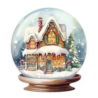 AI generated Winter Christmas festive holiday house with snow in the globe for T-shirt Design. AI Generated photo