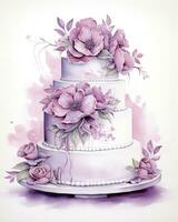 AI generated Watercolor wedding cake isolated on white background.  AI Generated photo