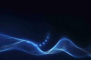 AI generated Dynamic blue particle wave. Abstract sound visualization. Digital structure of the wave flow of luminous particles. AI Generated. photo