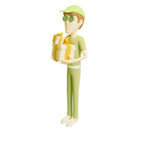 cute cartoon character, young man courier giving delivery gift box for customer on transparent png background. 3d illustration