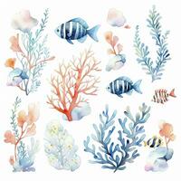 AI generated Underwater Sea element in watercolor on the white background. AI Generated photo