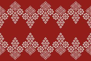 Ethnic geometric fabric pattern Cross Stitch.Ikat embroidery Ethnic oriental Pixel pattern red background. Abstract,vector,illustration. Texture,clothing,frame,decoration,motifs,silk wallpaper. vector