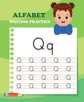 Alphabet letters tracing worksheet with all alphabet letters. Basic writing practice for kindergarten kids vector
