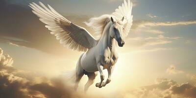 AI generated A white horse with wings. AI Generated photo