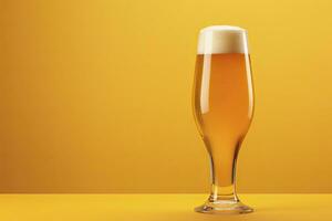 AI generated Beer glass with full beer isolated with a yellow background. AI Generated photo