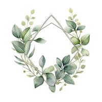 AI generated Watercolor geometry shape wreath with green leaf. AI Generated photo