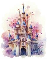 AI generated Colorful watercolor kawaii castle isolated on white background. AI Generated photo