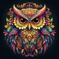 AI generated Multicolored mandala owl coloring page for adults. AI Generated photo