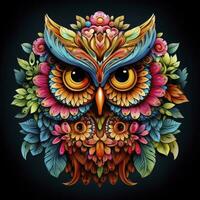 AI generated Multicolored mandala owl coloring page for adults. AI Generated photo