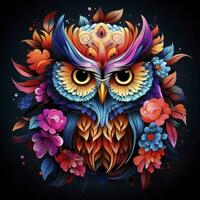 AI generated Multicolored mandala owl coloring page for adults. AI Generated photo