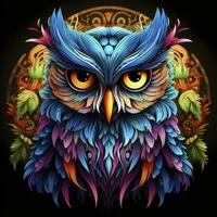 AI generated Multicolored mandala owl coloring page for adults. AI Generated photo