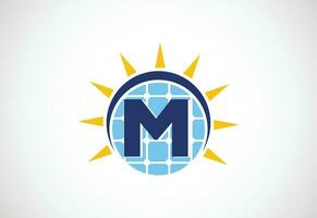 Inglés alfabeto metro con solar panel y Dom signo. Dom solar energía logo vector ilustración