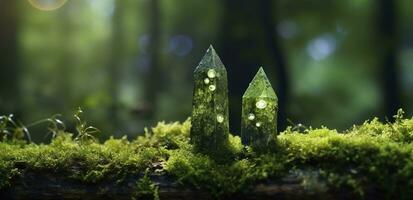 AI generated Crystals with moon phases image of moss in a mysterious forest, natural background. Generative AI photo