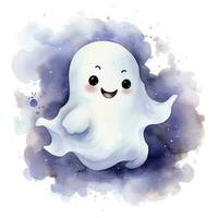 AI generated The watercolor cute ghost on white background. photo