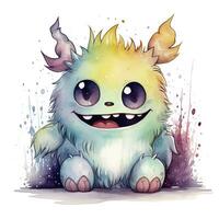 AI generated Watercolor cute monster on white background. AI Generated photo