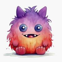 AI generated Watercolor cute monster on white background. AI Generated photo